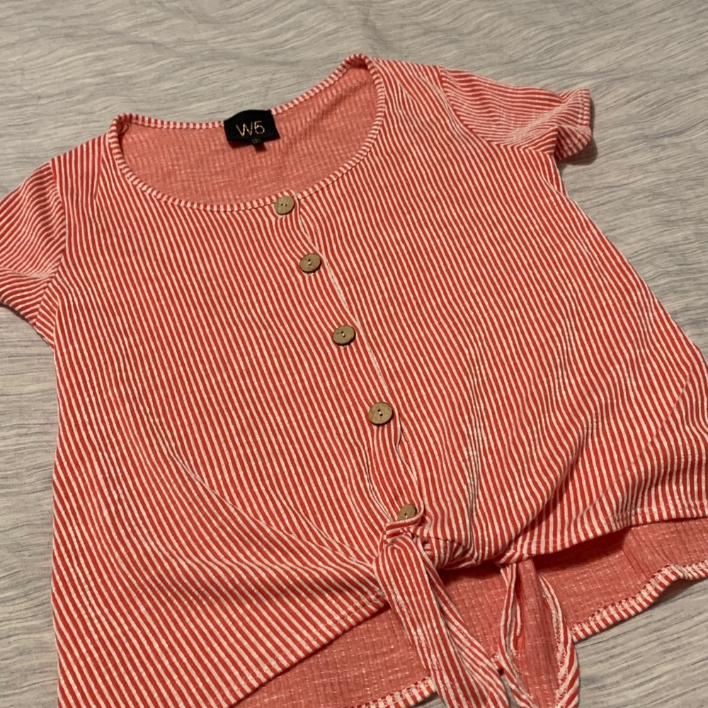 Nordstrom Red White Striped Tie T-Shirt Blouse S